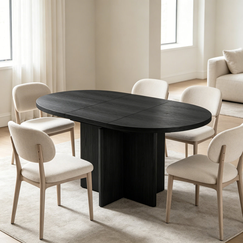 Lulette 42"-58" Extendable Solid Wood Dining Table, Matte Black