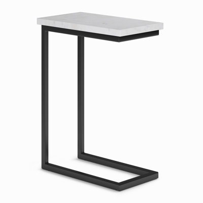 Skyler 18"W Genuine Marble C-Shape Industrial End Table with Metal Frame, Assembled