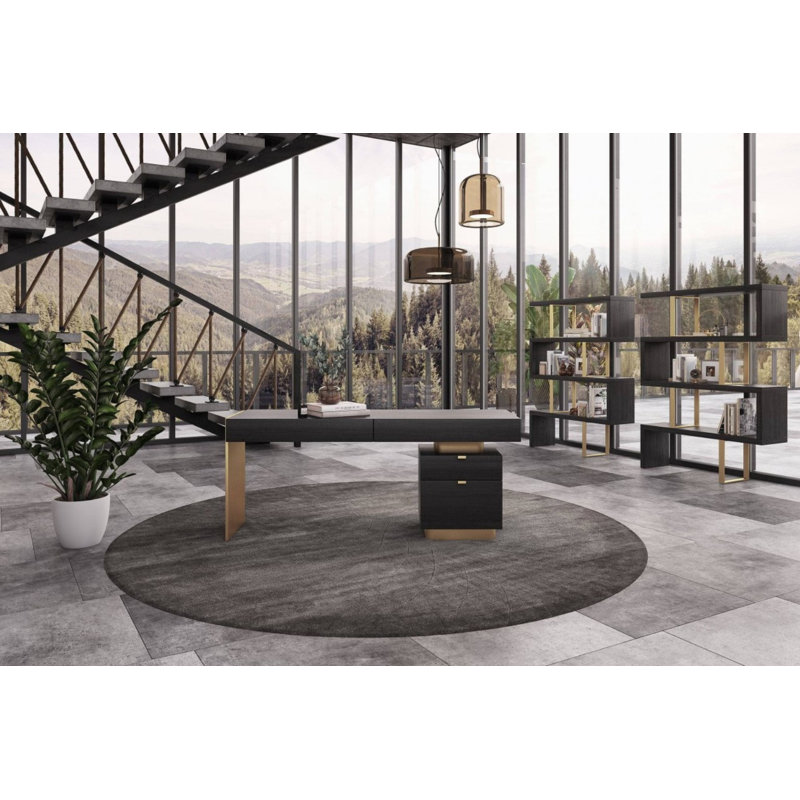 Maze Geometric Bookcase, Gray/Gold