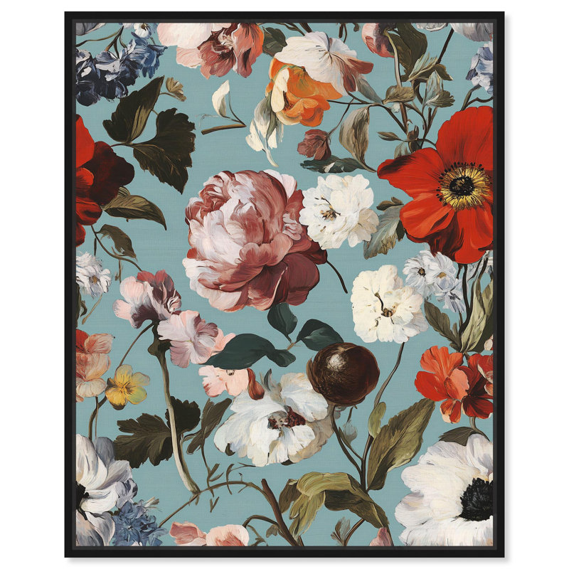 Toile florale I par Art Remedy, Noir, H 21 po x l 17 po, Cadre flottant