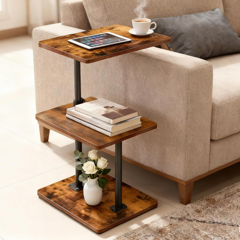 Petite table de bout à 3 niveaux à hauteur réglable avec plateau rotatif Table de chevet compacte avec tablette de rangement