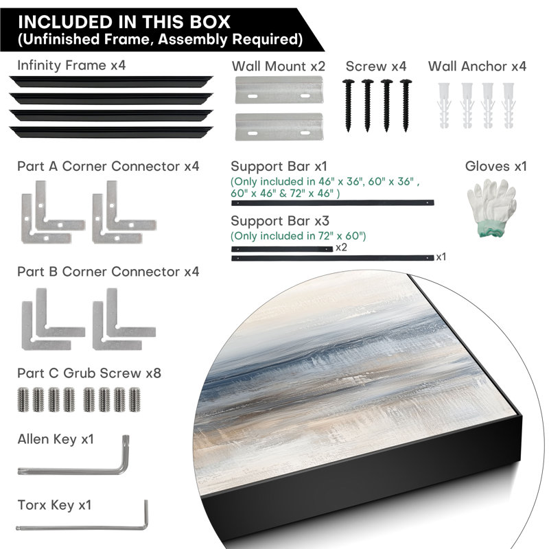 Extra Large Wall Art Fabric Print - Soft Coastal Horizon Line Abstract Scene Artwork Decor for Living Room or Bedroom - "Frame Assembly Required (Unfinished Frame)"