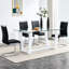 Superbe table de salle à manger en verre avec plateau trempé de 0,4 po et support blanc, rehaussant votre espace de support rectangulaire tendance pour un look chic