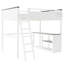 Grand lit mezzanine avec bureau, tablette ouverte, boîte de rangement et station de charge USB, blanc, conception peu encombrante pour la chambre ou le bureau