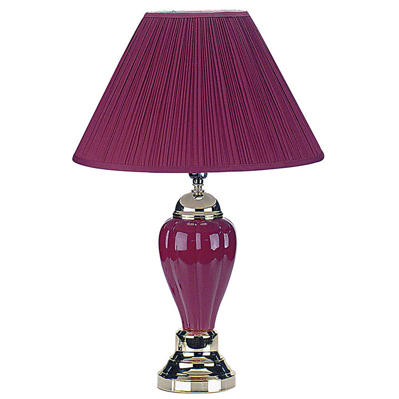 Lampe de table haute 27 po en céramique, en forme d'urne avec finition bourgogne, abat-jour en lin