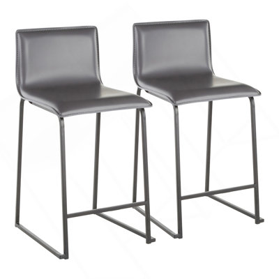 Mara 26" Contemporary Counter Stool In Black Metal And Grey Faux Leather By Lumisource - Set Of 2