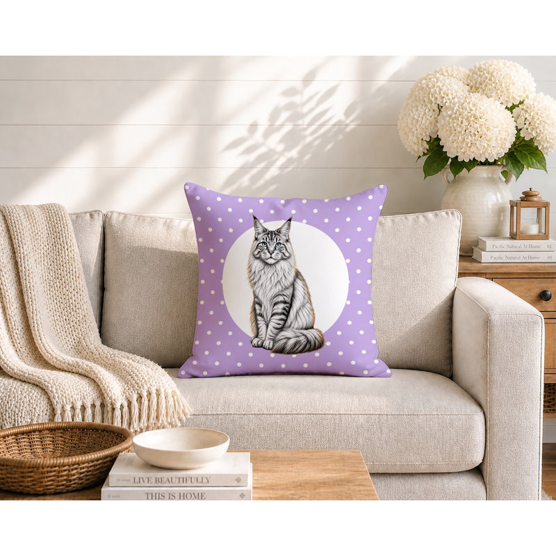 Oreiller réversible intérieur / extérieur Maine Coon Cat, 18x18, Lavender