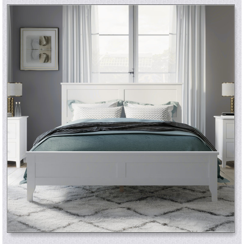 Modern Solid Wood Platform Bed With Sturdy Wooden Slats Support,No Box Spring Needed, White, Queen