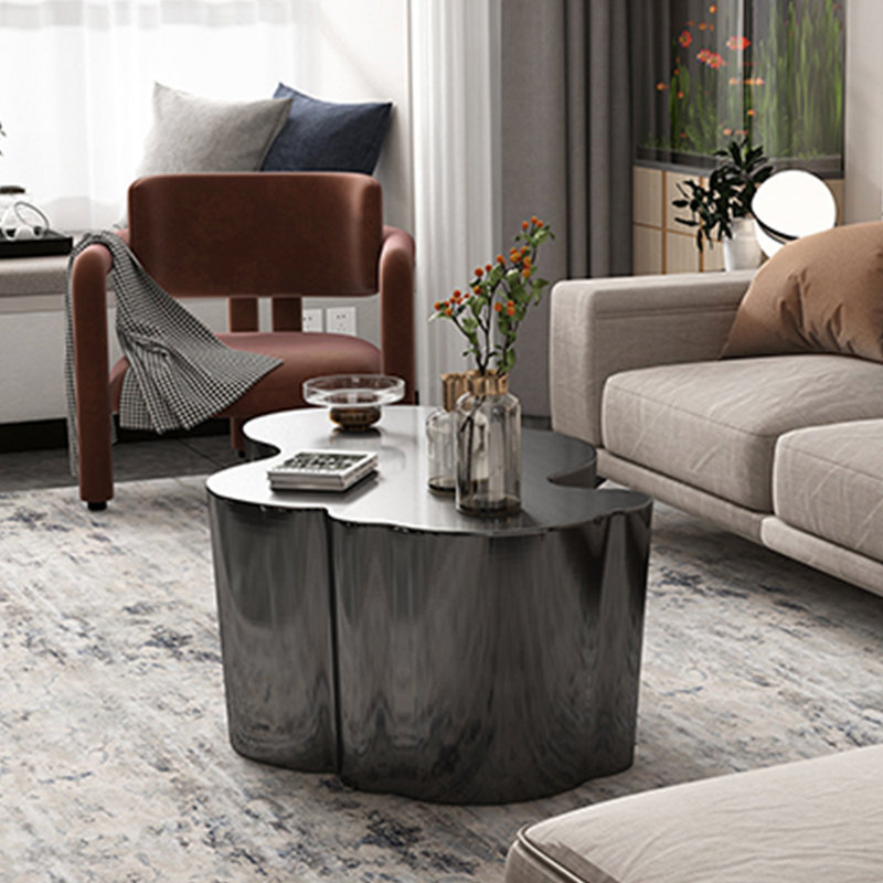 Light luxury style irregular-shaped coffee table, Gray, 15.7" H x 39.4" L x 23.6" W
