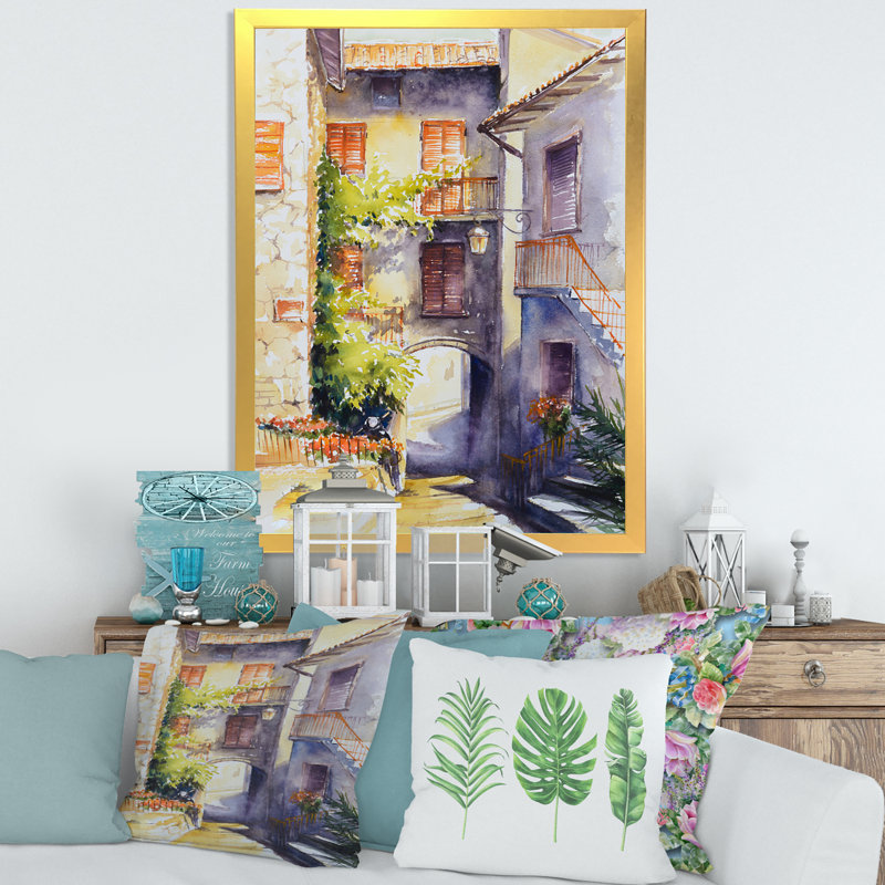 Rustic and Idyllic Italian Village - Peinture sur toile, H 20 po x l 12 po x P 1,5 po, Toile encadrée d'or