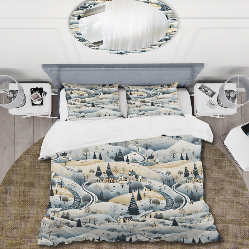 Hiver, paysage scandinave I, literie, Housse de couette pour très grand lit et 2 très