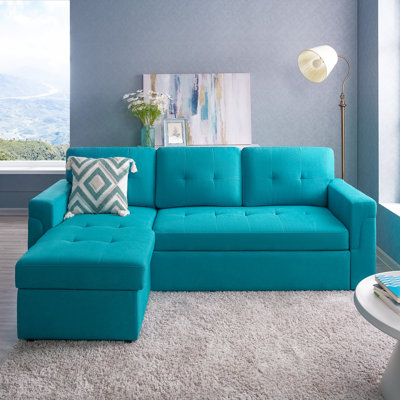 Gadalia Modern L-Shaped Sectional Sleeper Sofa with Storage Chaise, Pull-Out Bed Design – Reversible Velvet Couch for Small Spaces