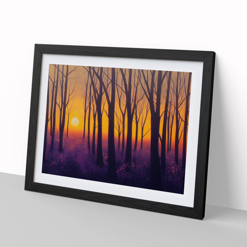 Striking Forest Sunset Vol.2 - Single Picture Frame Painting, Black, 46cm H x 64cm W x 2cm D