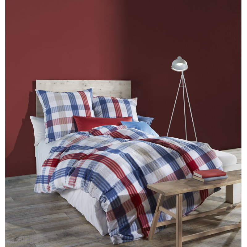 Cotton Chequered Duvet Cover Set with Pillow Shams, 155 x 200 cm + 80 x 80 cm