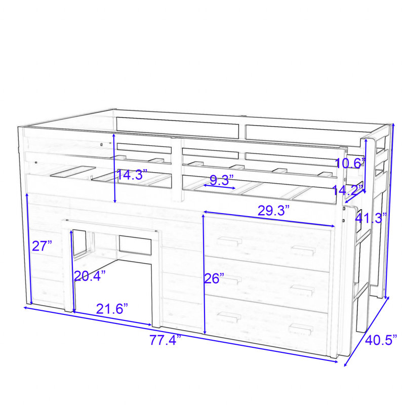 Lit mezzanine en bois avec lit simple, Blanc