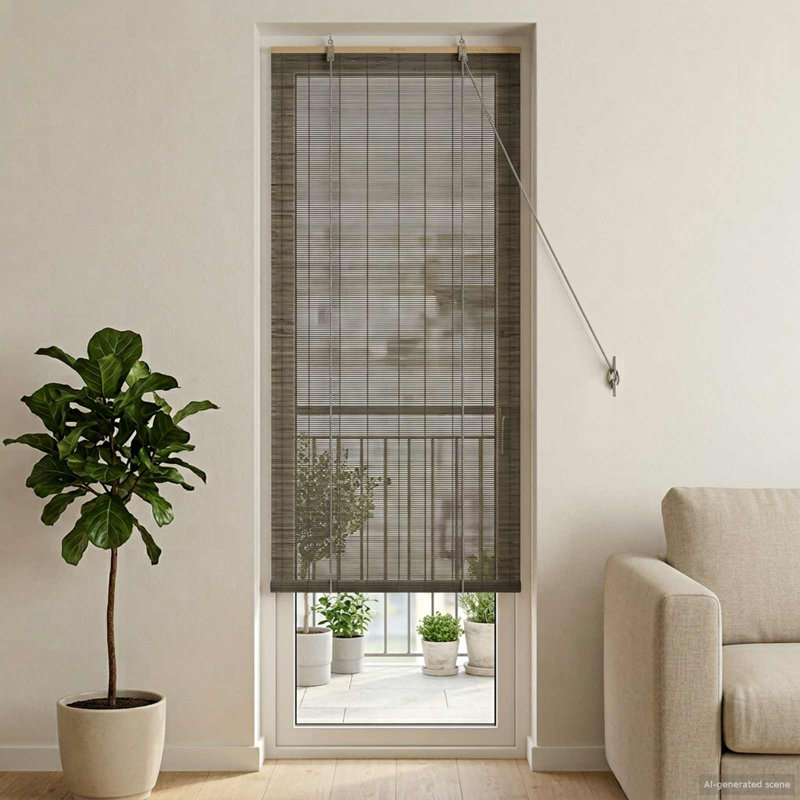 Bamboo Roller shade, Grey, 40 cm W x 220 cm L