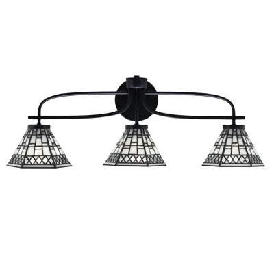 Cavella 3 Light Bath Bar Shown In Matte Black Finish With 7" Pewter Art Glass