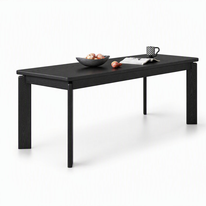 Table de salle à manger rectangulaire en bois massif avec pieds robustes et plateau épais, table de cuisine moderne en bois pour 4 à 6 personnes, noire
