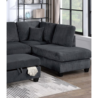 Ensemble modulaire contemporain 3 pièces avec méridienne à accoudoir droit, canapé à accoudoir gauche, port USB, repose-pieds de rangement et coussins décoratifs pour le salon