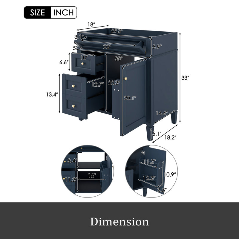 30'' Bathroom Vanity with Top Sink, Modern Bathroom Storage Cabinet with 2 Drawers and a Tip-out Drawer, Single Sink Bathroom Vanity 