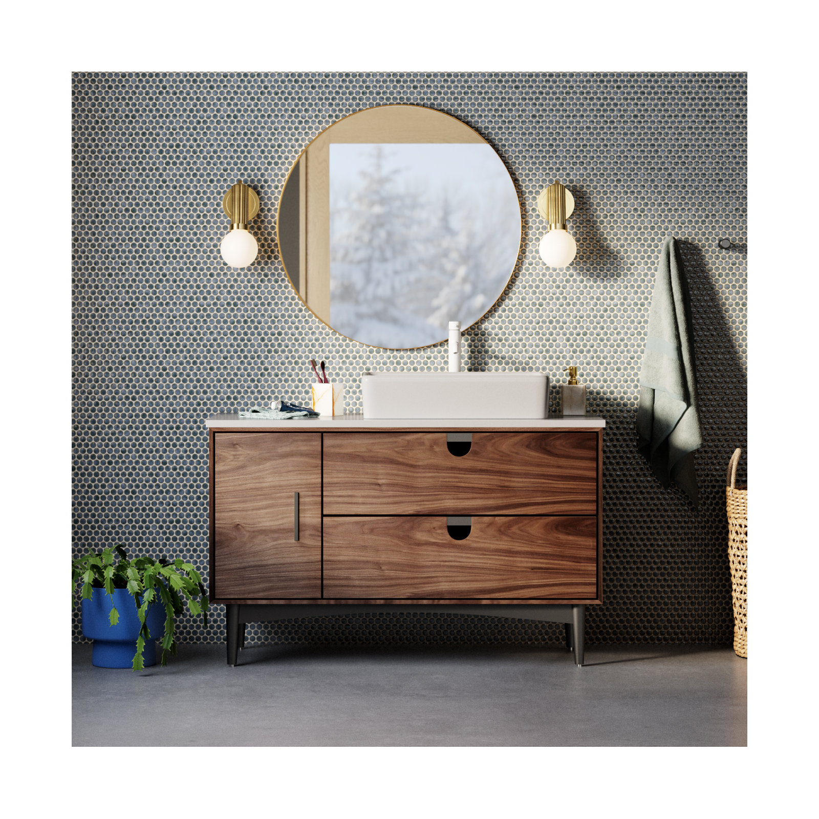 Antonina 47.24" Single Bathroom Vanity Set, Walnut/Black
