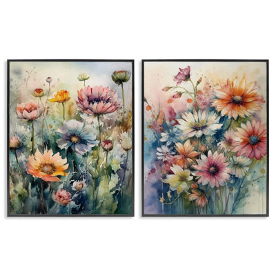 «Watercolor Daisy Field Flowers», ensemble de 2 giclées encadrées par Ryley Gray