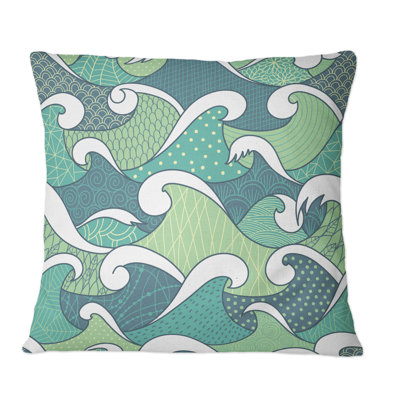 Coussin décoratif à motif abstrait bleu et vert Sea Waves
