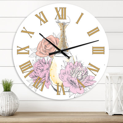 Bouteille de parfum et bouquet de fleurs I - Horloge murale traditionnelle