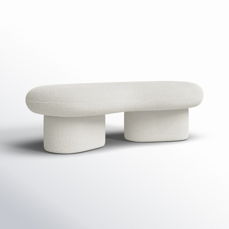 Anston 56" Ivory Boucle Upholstered Bench with Solid Wood Legs