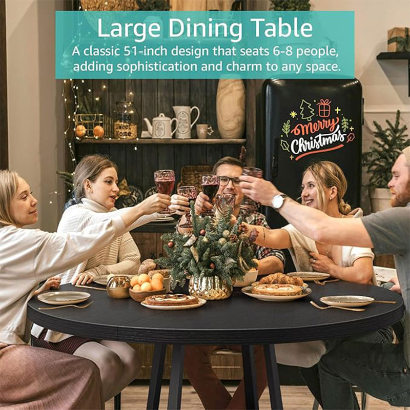 51’’ Round Dining Table For 6-8, Round Kitchen Table With Trestle
