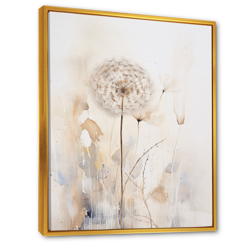 Dandelion Mute Tone II, reproduction d'art sur toile, H 40 po x l 30 po x P 1,5 po, Cadre flottant doré