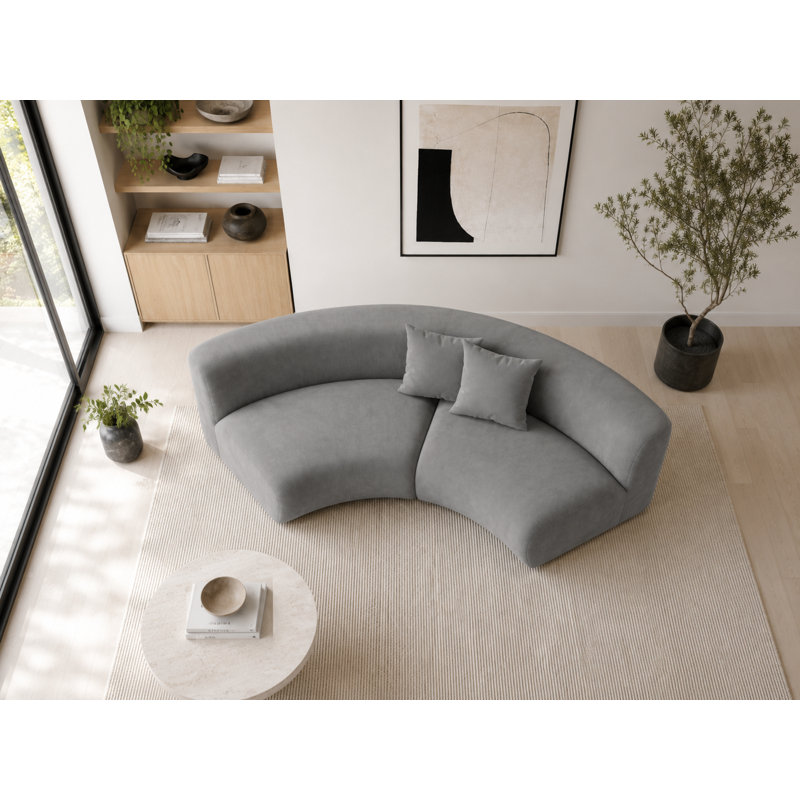 2 Seater Velvet Sectional, Dark Grey