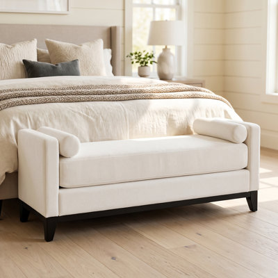 Banc de rangement rembourré de 66,34 po, banc de bout de lit pour la chambre à coucher, le vestibule et le salon, banc de repose-pieds moderne avec coussins décoratifs