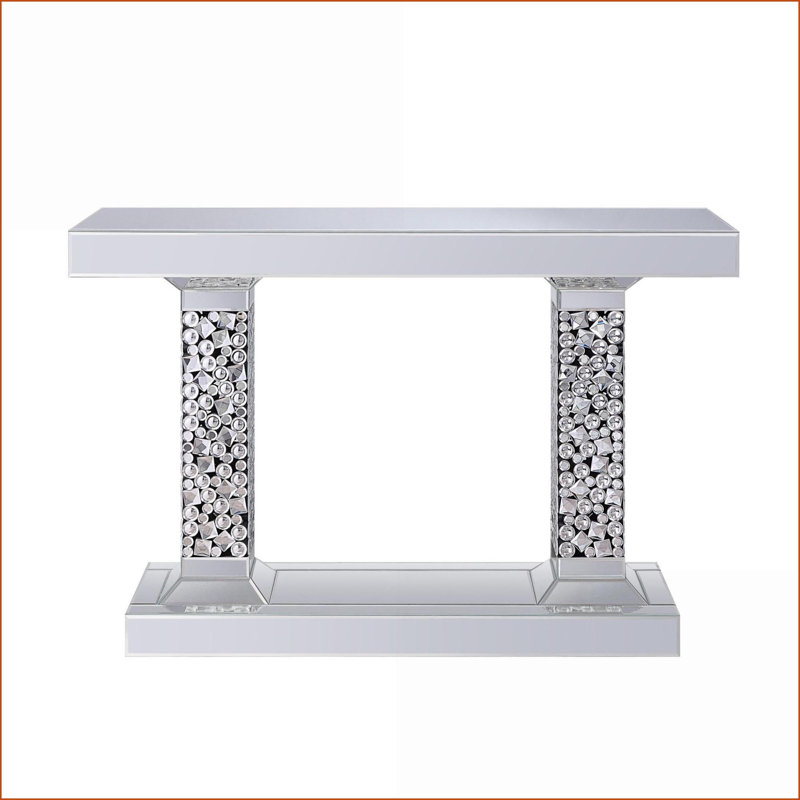 Table basse à miroir de luxe avec incrustation de fausses pierres précieuses Verre trempé, décoration glamour pour le salon