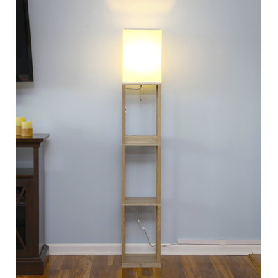 Lampe sur pied DEL à 3 tablettes avec abat-jour carré en tissu Maxwell 63 po.