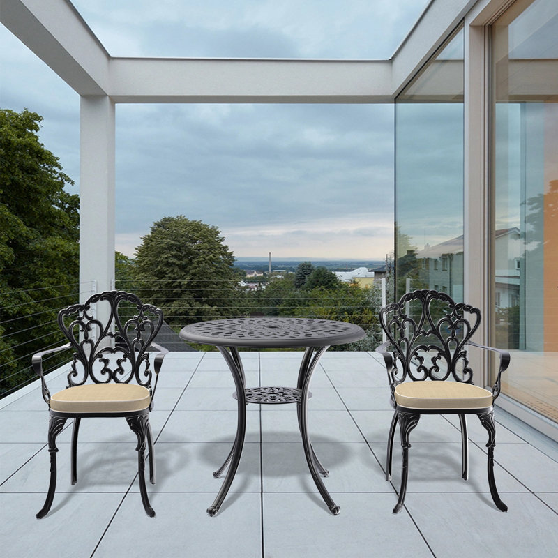 Ensemble de 3 meubles de patio en aluminium coulé avec coussins beiges