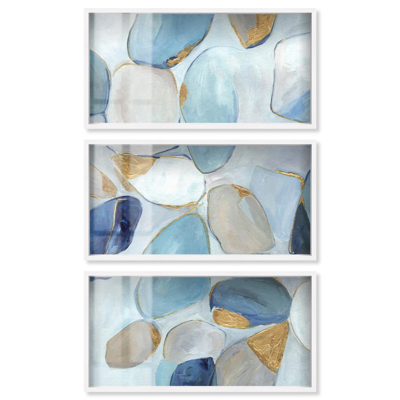 «Blue Serenity II - Ira Colmeva Sutherland», grande reproduction 3 pièces par Art Remedy, cadre blanc, 44 x 22