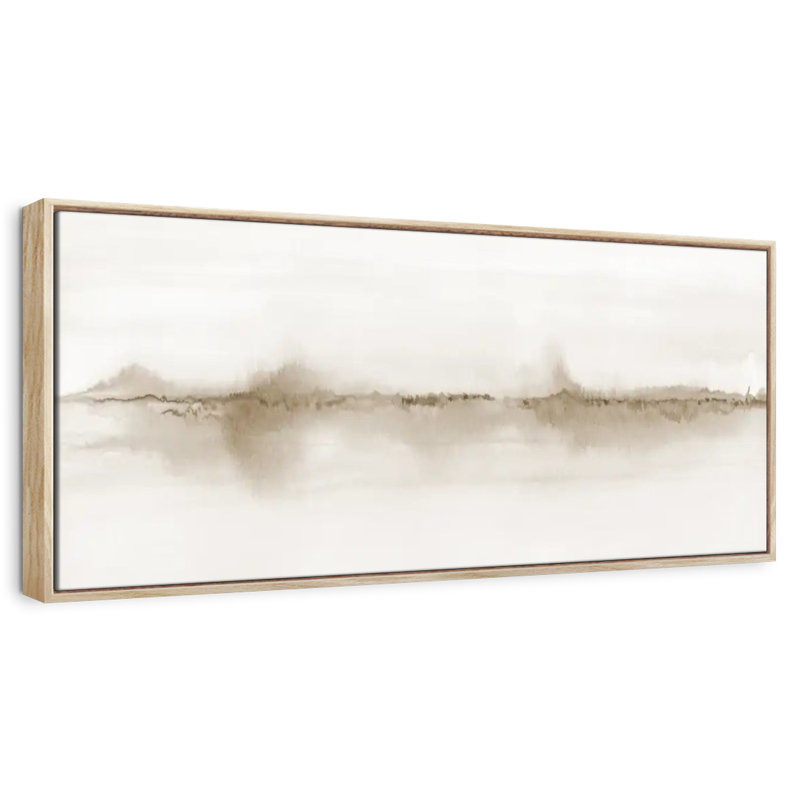 Aquarelle paysage VII sépia panoramique, 37 po x 13 po, Cadre flottant en bois naturel