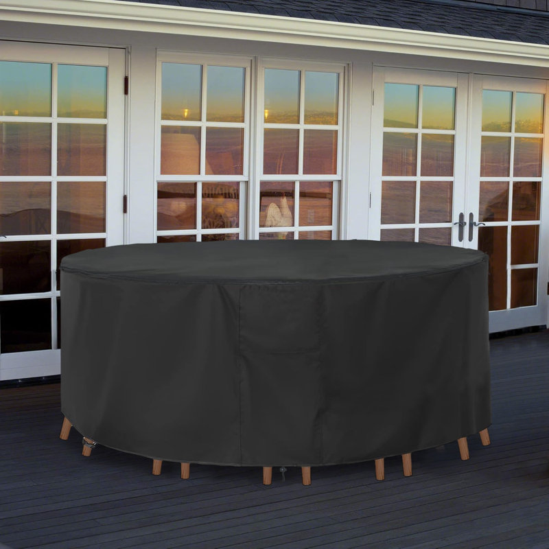 Patio Round Table Set Cover, Durable Windproof Patio Furniture Cover, Easy to Use & Care, Black, 28" H x 111" W x 111" D