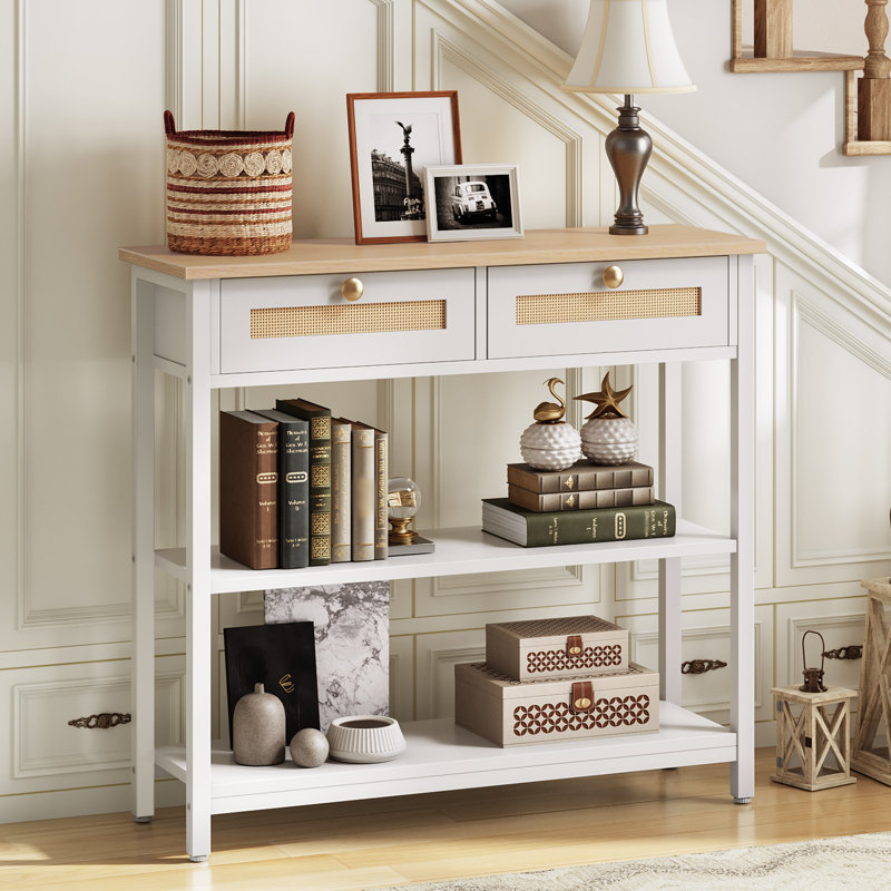 Console 31,5 po avec tiroirs Jennabella, Naturel / blanc