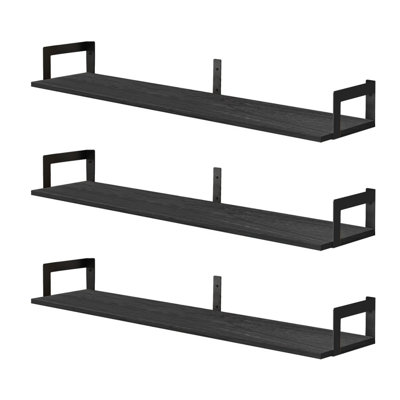 Set of 3 36 Inch Deep Floating Wall Bookshelves, Wall Hanging Storage Shelves with Metal Support Brackets for Kids Bedroom, Office & Living Room Plant Decor