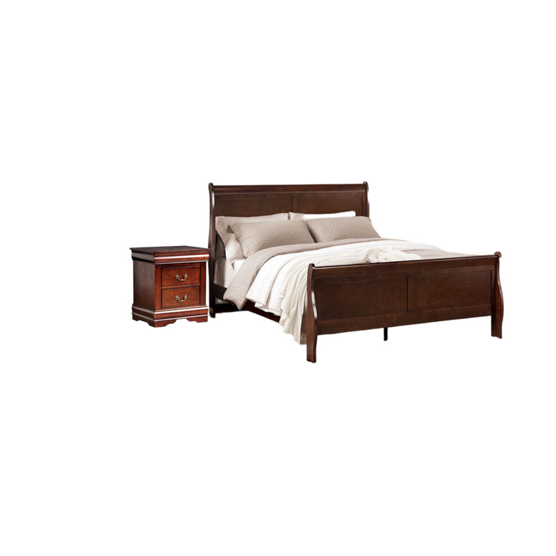 Ensemble de chambre à coucher double, brun cerise et bronze, ensemble de 2 pièces avec table de chevet