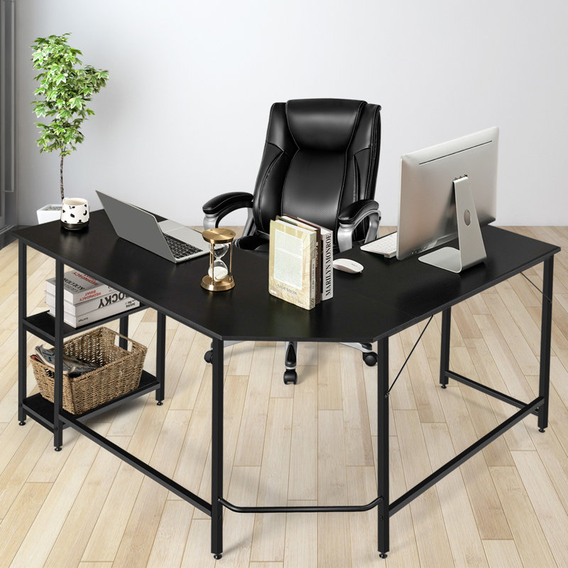 L-Shaped Steel Computer Desk, Black