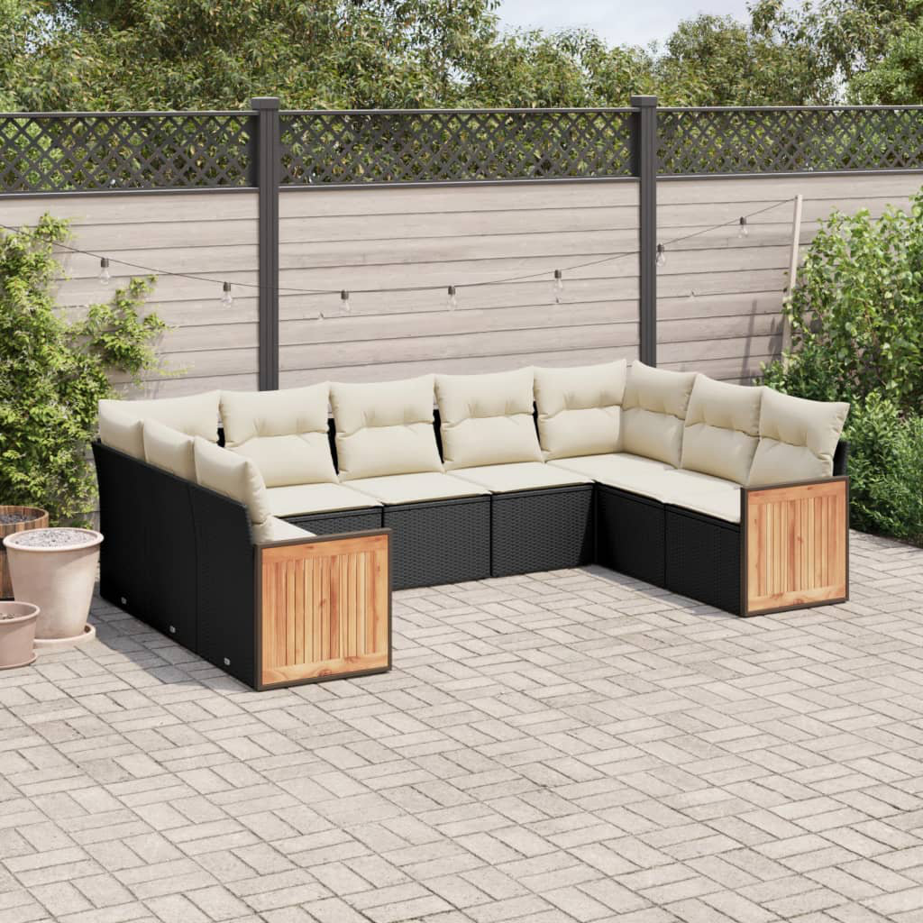 Vidaxl 9-Tlg. Garten-Sofagarnitur Mit Kissen Schwarz Poly Rattan