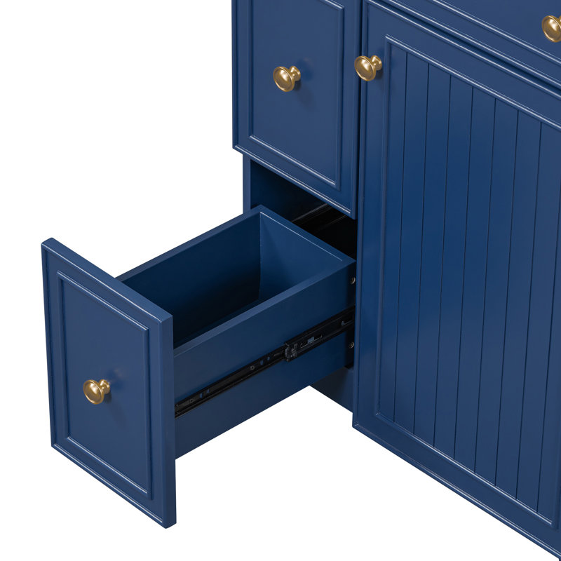24-Inch Bathroom Vanity Cabinet With Ceramic Sink, Blue