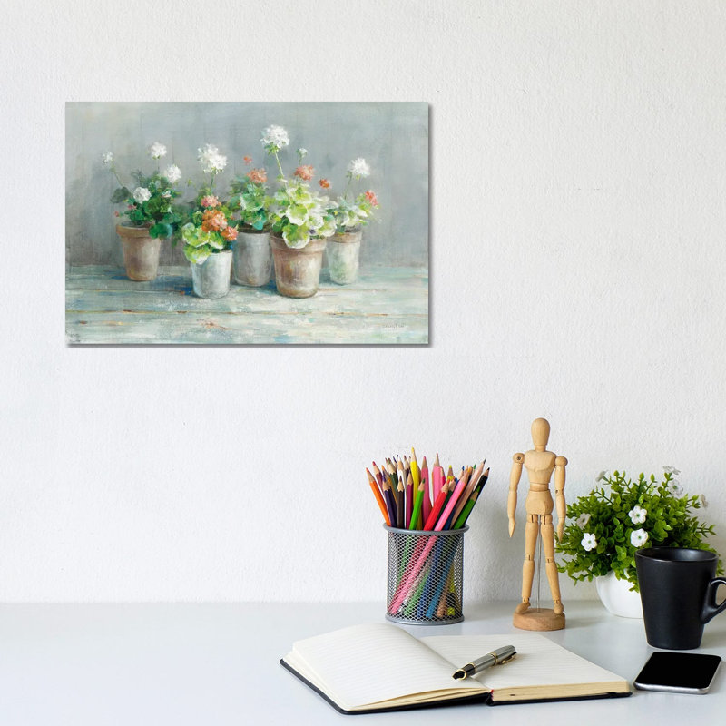 Farmhouse Geraniums by Danhui Nai - Wrapped Canvas Gallery-Wrapped Canvas Giclée, 20.32 cm H x 30.48 cm W