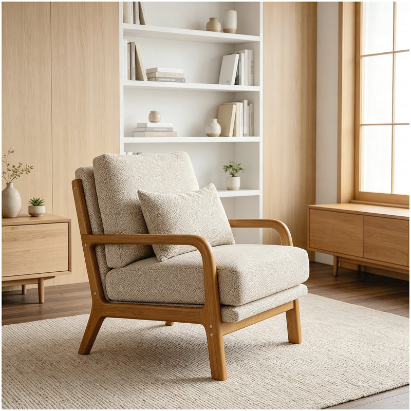 Chaise longue en bois, Camel Fabric