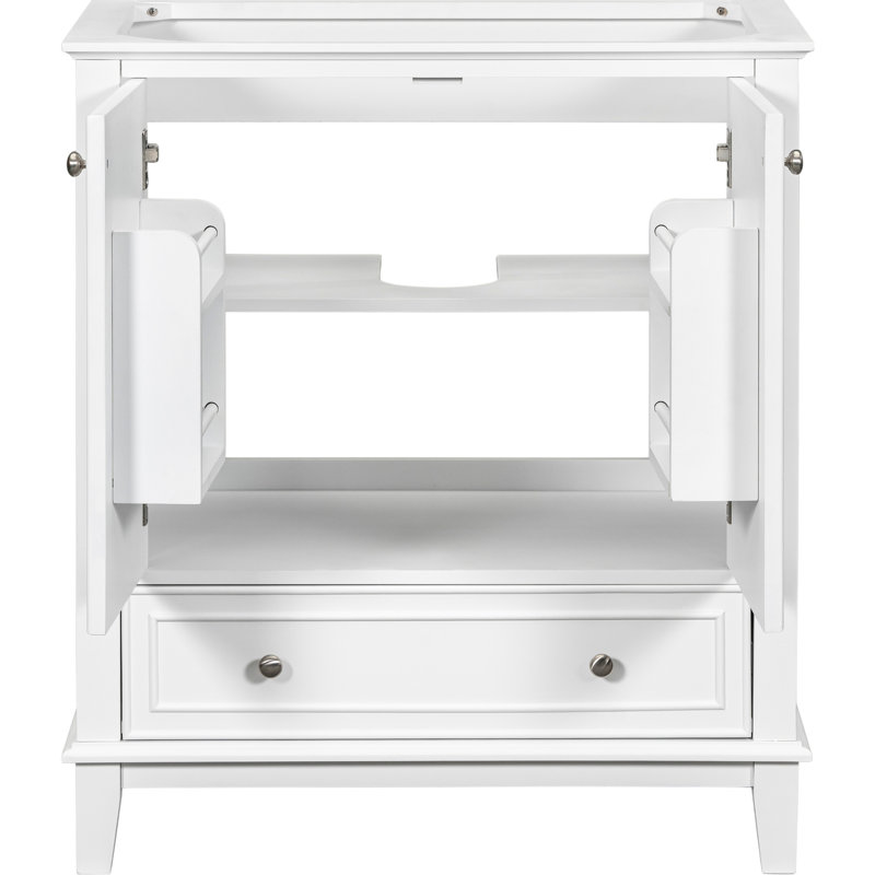 Base de meuble-lavabo de 30 po seulement blanc, multifonctionnel avec portes et rangement de tiroir, bois massif, tablette réglable, assemblage requis - tableau blanc, armoire, nécessaire, moderne