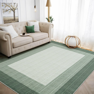Abstract Bedroom Rug 8x10 Machine Washable Rug for Living Room, Non-Slip Non-Shedding Soft Carpet, Low-Pile Bordered Stain Resistant Foldable Printed Rug for Kids Playroom Nursery, Green