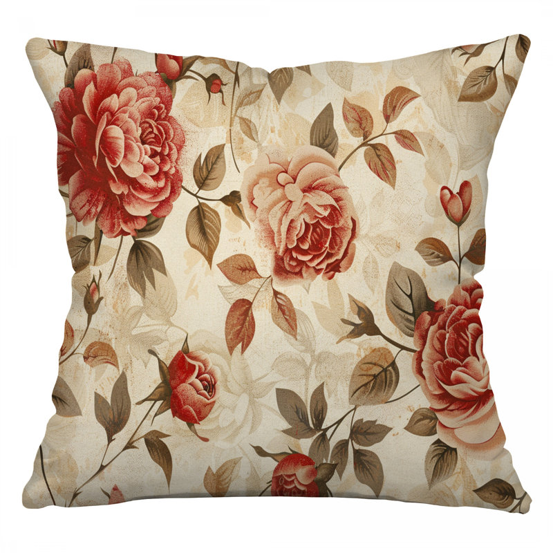 Coussin Peach Roses, H 20 po x l 20 po